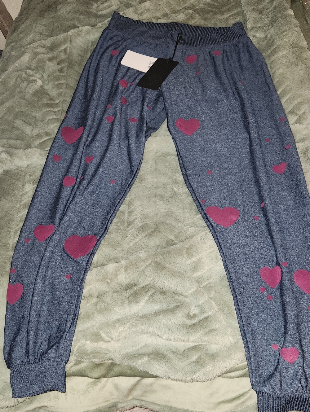 Chaser Navy Sweatpants with Pink Heart Print